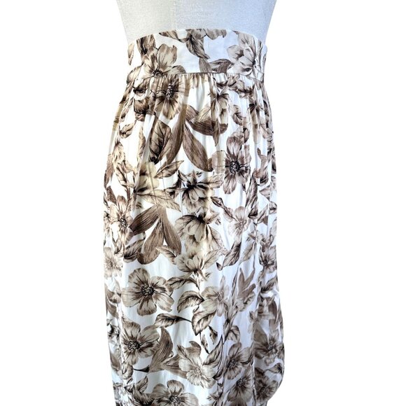 J Jill Creme Brown Floral Skirt Size Medium Hi Low Midi Faux Wrap Elastic Waist - Picture 8 of 15